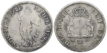 GENOVA. Dogi Biennali (terza fase, 1637-1797). 2 lire 1794 . Ag; 8,3gr; Mir 317/2; Raro; BB/SPL