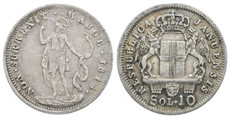 GENOVA. Repubblica Genovese (1814). 10 soldi 1814. Ag; 2,12gr; Mir 392; Q.SPL