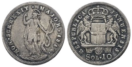 GENOVA. Repubblica Genovese (1814). 10 soldi 1814. Ag; 2,12gr; Mir 392; BB/SPL