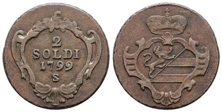 GORIZIA. Francesco II d'Asburgo (1797-1805). 2 soldi 1799 S. Cu; 5,5gr; Gig.8; BB+