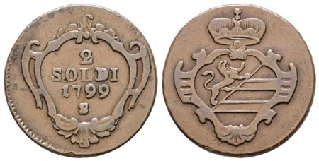 GORIZIA. Francesco II d'Asburgo (1797-1805). 2 soldi 1799 S. Cu; 5,5gr; Gig.8; BB+