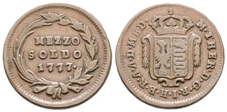 MILANO, Maria Teresa d'Asburgo (1740-1780). Mezzo soldo 1777. Cu; 3,9gr; MIR 441/1; BB+