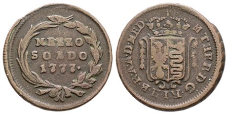 MILANO, Maria Teresa d'Asburgo (1740-1780). Mezzo soldo 1777. Cu; 3,9gr; MIR 441/1; BB