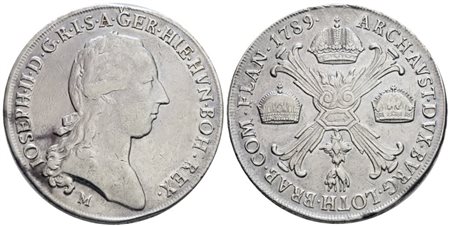 MILANO. Giuseppe II d'Asburgo (1780-1790). Crocione 1789. Ag; 29,5gr; MIR 459/4; BB, ex mount