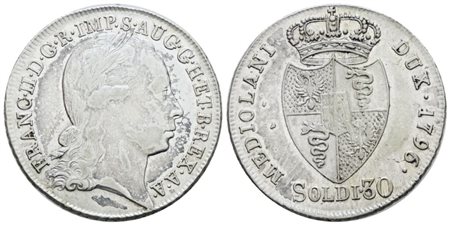 MILANO. Francesco II d'Asburgo (1792-1796). 30 soldi 1796. Ag; 7,3gr; Gig.18; MIR 466/3; BB