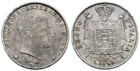 MILANO. Regno d'Italia. Napoleone I (1805-1814). 1 lira 1810. Ag; 5gr; Gig.154; BB+