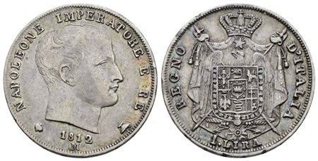 MILANO. Regno d'Italia. Napoleone I (1805-1814). 1 lira 1812 "puntali aguzzi". Ag; 5gr; Gig.159; BB+