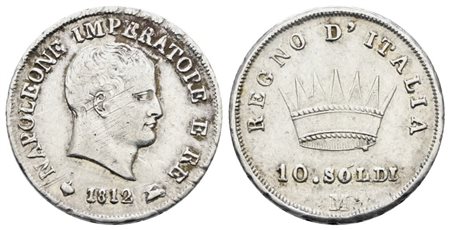 MILANO. Regno d'Italia. Napoleone I (1805-1814). 10 soldi 1812. Ag; 2,5gr; Gig.181; NC; BB+