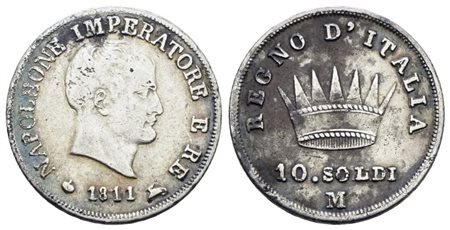 MILANO. Regno d'Italia. Napoleone I (1805-1814). 10 soldi 1811. Ag; 2,5gr; Gig.178; BB+