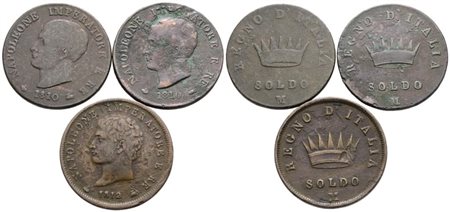 MILANO. Regno d'Italia. Napoleone I (1805-1814). Soldo. Cu; Lotto di 3 esemplari, anni e conservazioni varie.