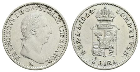MILANO. REGNO LOMBARDO VENETO. Francesco I d'Asburgo (1815-1835). 1/4 di lira 1822. Ag; 1,62gr; Gig. 81; NC; BB/SPL