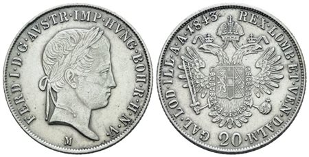 MILANO. REGNO LOMBARDO VENETO. Ferdinando I (1835-1848). 20 kreuzer 1843. Ag; 6,68gr; Gig.126; Q.SPL