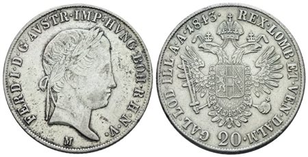 MILANO. REGNO LOMBARDO VENETO. Ferdinando I (1835-1848). 20 kreuzer 1843. Ag; 6,68gr; Gig.126; BB
