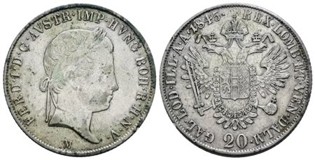 MILANO. REGNO LOMBARDO VENETO. Ferdinando I d'Asburgo (1835-1848). 20 kreuzer 1845. Ag; 6,6gr; Gig.128; BB