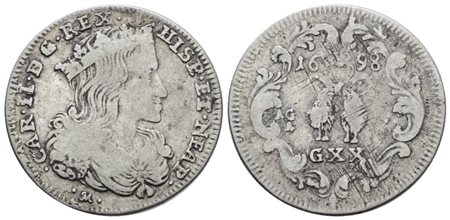 NAPOLI. REGNO DI NAPOLI. Carlo II di Spagna (1665-1700). Tarì 20 grana 1698. Ag; 4gr; P.R.25; MIR 300/7; Raro; MB/BB