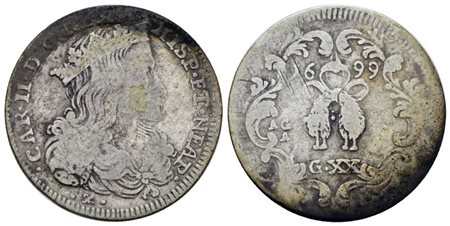 NAPOLI. REGNO DI NAPOLI. Carlo II di Spagna (1665-1700). Tarì 20 grana 1699. Ag; 4gr; P.R.26; MIR 300/8; MB