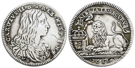 NAPOLI. REGNO DI NAPOLI. Carlo II di Spagna (1665-1700). Carlino 10 grana 1685. Ag; 2,8gr; P.R.30; MIR 301/3; BB+