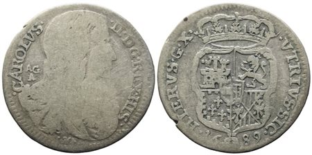 NAPOLI. REGNO DI NAPOLI. Carlo II di Spagna (1665-1700). Carlino da 10 grana 1689. Ag (2,32 g; 21,7 mm); P.R.36.  qMB