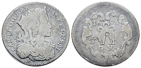 NAPOLI. REGNO DI NAPOLI. Carlo II di Spagna (1665-1700). Carlino 10 grana 1694. Ag; 2gr; P.R.42; MIR 303/4; MB