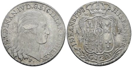 NAPOLI. REGNO DI NAPOLI. Ferdinando IV di Borbone (1759-1799 I per.). Piastra 120 grana 1798. Ag; 27,5gr; Gig.62; Q.SPL
