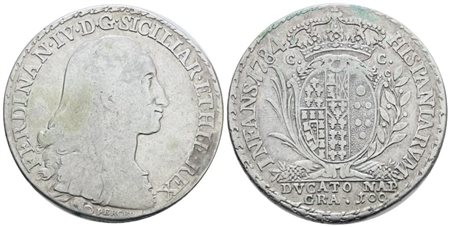 NAPOLI. REGNO DI NAPOLI. Ferdinando IV di Borbone (1759-1799 I per.). Ducato 100 grana 1784. Ag; 22,5gr; Gig.77; RR; MB/BB