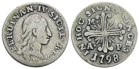NAPOLI. REGNO DI NAPOLI. Ferdinando IV di Borbone (1759-1799 I per.). Carlino 10 grana 1798. Ag; 2,2gr; Gig.110; BB
