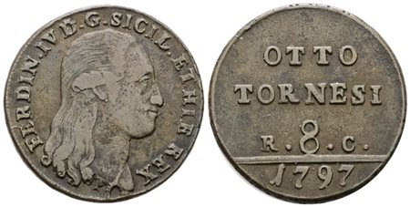 NAPOLI. REGNO DI NAPOLI. Ferdinando IV di Borbone (1759-1799 I per.). 8 tornesi 1797. Cu; 16gr; Gig.115; BB