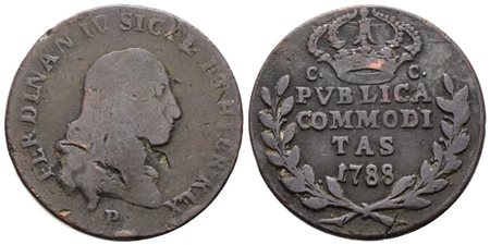 NAPOLI. REGNO DI NAPOLI. Ferdinando IV di Borbone (1759-1799 I per.). Publica 3 tornesi 1788. Cu; 9gr; Gig.129; RR; MB+