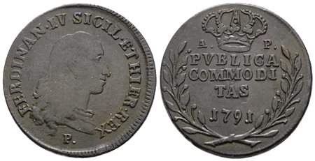 NAPOLI. REGNO DI NAPOLI. Ferdinando IV di Borbone (1759-1799 I per.). Publica da 3 tornesi 1791. Cu; 9,5gr; Gig.132; NC; BB+