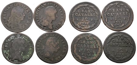 NAPOLI. REGNO DI NAPOLI. Ferdinando IV di Borbone (1759-1799 I per.). Lotto di 4 monete da 12 cavalli. Cu; Date e conservazioni varie