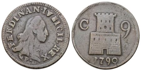 NAPOLI. REGNO DI NAPOLI. Ferdinando IV di Borbone (1759-1799 I per.). 9 cavalli 1790. Cu; 4,7gr; Gig.149; NC; BB