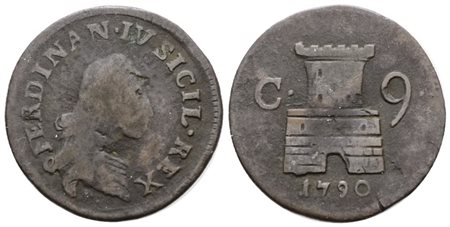 NAPOLI. REGNO DI NAPOLI. Ferdinando IV di Borbone (1759-1799 I per.). 9 cavalli 1790. Cu; 4,7gr; Gig.149; NC; MB/BB