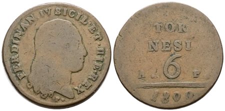 NAPOLI. REGNO DI NAPOLI. Ferdinando IV di Borbone (1799-1805 II per.). 6 tornesi 1800 AP. Cu; 18gr; Gig.118a; Raro; MB