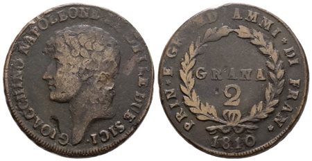 NAPOLI. REGNO DELLE DUE SICILIE. Gioacchino Napoleone (1808-1815). 2 Grana 1810. Cu; 12gr; Gig.6; NC; ;MB/BB
