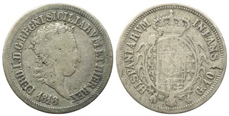 NAPOLI. REGNO DELLE DUE SICILIE. Ferdinando I di Borbone (1816-1825). Carlino da 10 grana 1818. Ag (2,24 g; 18 mm). Gig. 14. NC. MB+