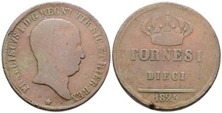 NAPOLI. REGNO DELLE DUE SICILIE. Francesco I di Borbone (1825-1830). 10 tornesi 1825. Cu; 31gr; Gig.14b; MB