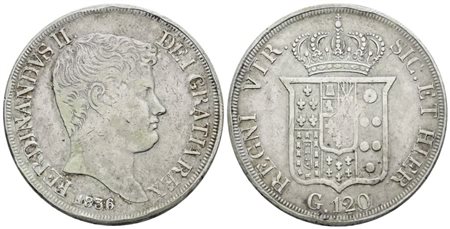NAPOLI. REGNO DELLE DUE SICILIE. Ferdinando II di Borbone (1830-1859). Piastra 120 grana 1836. Ag; 27,5gr; Gig.61; BB, colpetti