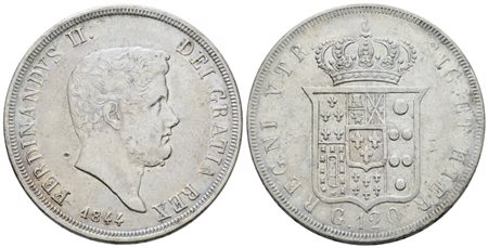 NAPOLI. REGNO DELLE DUE SICILIE. Ferdinando II di Borbone (1830-1859). Piastra 120 grana 1844. Ag; 27,5gr; Gig.70; BB+