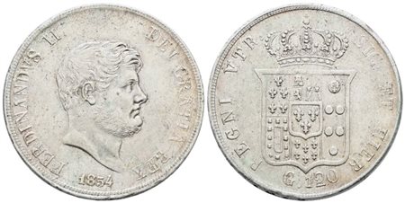NAPOLI. REGNO DELLE DUE SICILIE. Ferdinando II di Borbone (1830-1859). Piastra 120 grana 1854. Ag; 27,5gr; Gig.85; BB/SPL