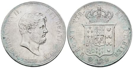 NAPOLI. REGNO DELLE DUE SICILIE. Ferdinando II di Borbone (1830-1859). Piastra 120 grana 1855. Ag; 27,5gr; Gig.86; Q.SPL