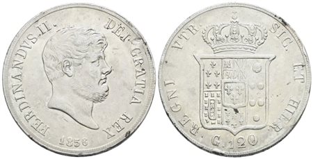 NAPOLI. REGNO DELLE DUE SICILIE. Ferdinando II di Borbone (1830-1859). Piastra 120 grana 1856. Ag; 27,5gr; Gig.87; BB/SPL
