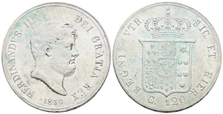 NAPOLI. REGNO DELLE DUE SICILIE. Ferdinando II di Borbone (1830-1859). Piastra 120 grana 1856. Ag; 27,5gr; Gig.87; SPL