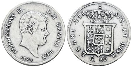 NAPOLI. REGNO DELLE DUE SICILIE. Ferdinando II di Borbone (1830-1859). 60 grana 1856. Ag; 13,7gr; Gig.112; BB+