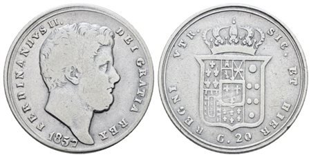 NAPOLI. REGNO DELLE DUE SICILIE. Ferdinando II di Borbone (1830-1859). Tarì 20 grana 1857. Ag; 4,59gr; Gig.141; Q.BB