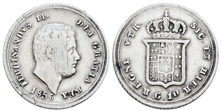 NAPOLI. REGNO DELLE DUE SICILIE. Ferdinando II di Borbone (1830-1859). Carlino 10 grana 1856. Ag; 2,29gr; Gig.170; NC; BB