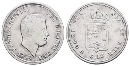 NAPOLI. REGNO DELLE DUE SICILIE. Ferdinando II di Borbone (1830-1859). Carlino 10 grana 1855. Ag; 2,29gr; Gig.169; BB