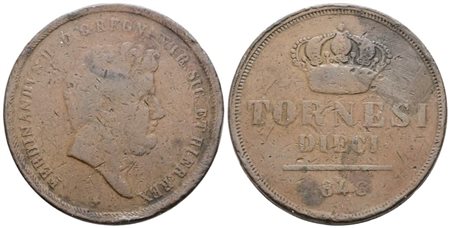 NAPOLI. REGNO DELLE DUE SICILIE. Ferdinando II di Borbone (1830-1859). 10 tornesi 1846. Cu; 28gr; Interessante falso d'epoca.