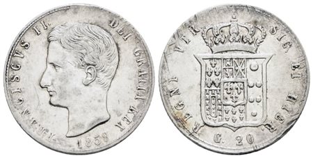 NAPOLI. REGNO DELLE DUE SICILIE. Francesco II di Borbone (1859-1860). Tarì 20 grana 1859. Ag; 4,59gr; Gig.3; BB/SPL
