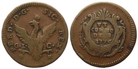 PALERMO. REGNO DI SICILIA. Ferdinando III di Borbone (1759-1816). 2 grani 1776. Gig.91; Cu; 9gr  qBB