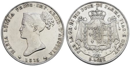 PARMA. Maria Luigia d'Austria (1815-1847). 5 lire 1815. Ag; 25gr; Gig. 5. NC; BB/SPL, colpetti al bordo